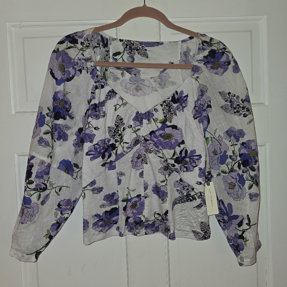 Anthropologie Purple Floral Blouse